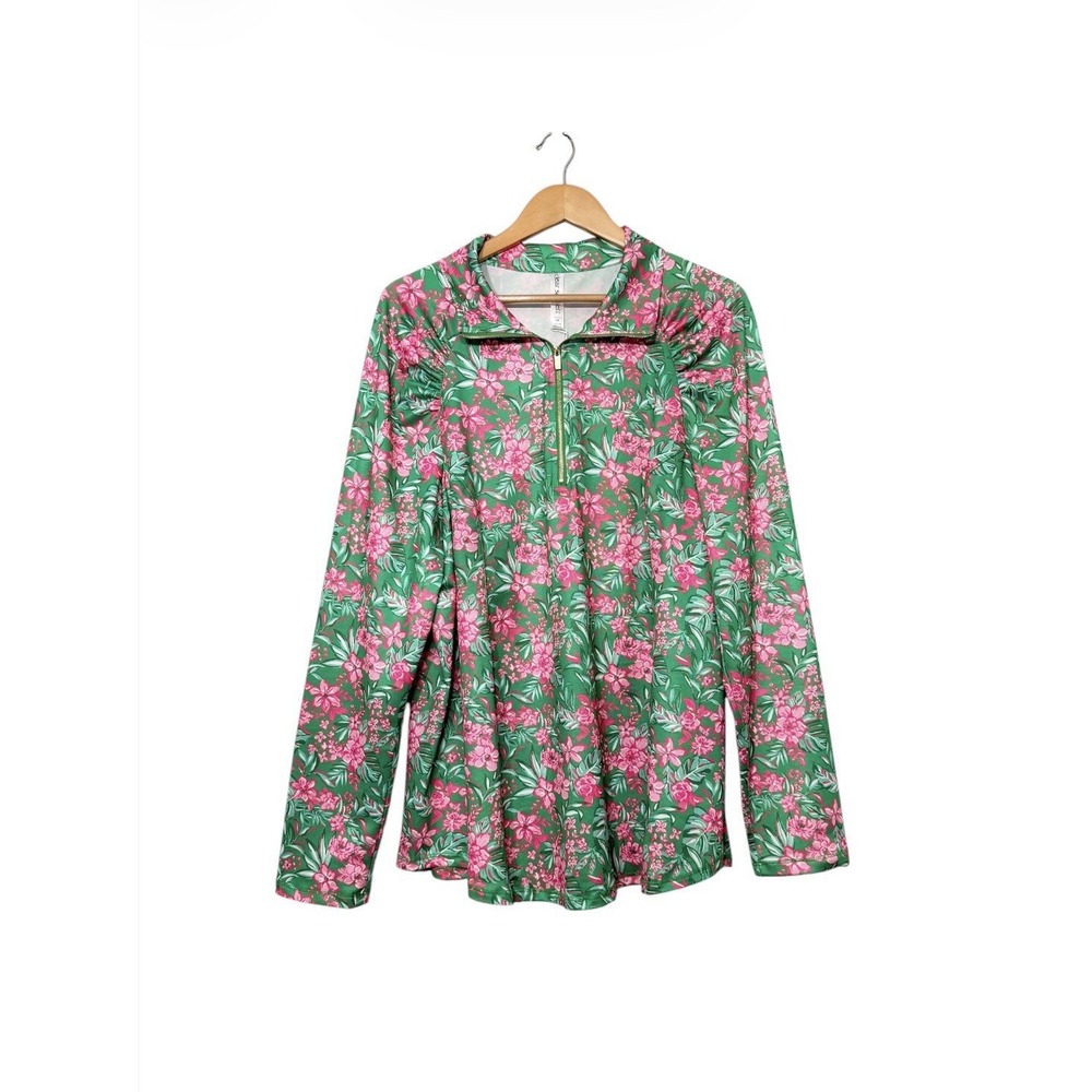 Dear Scarlett Marina 1/4 Zip Lightweight Tropical Floral Top Active NWT Women 2X